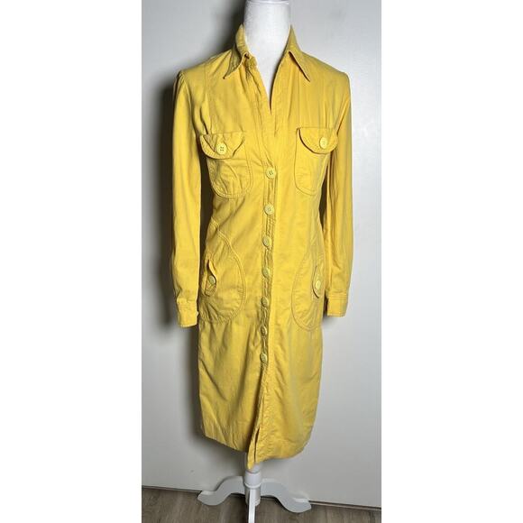 Vintage 70s The Strawberry Plant California Yellow Button Up MIDI Dress Size 7/8 - Picture 1 of 10